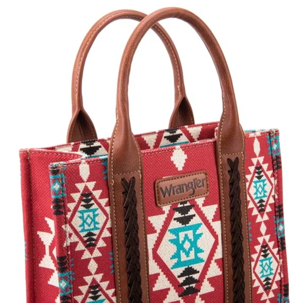 Western Cowgirl Boho Aztec Tote Bag Wrangler Crossbody Convertible Purse Red